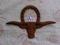 Longhorn Plaque Texas On Horseshoe CI3A